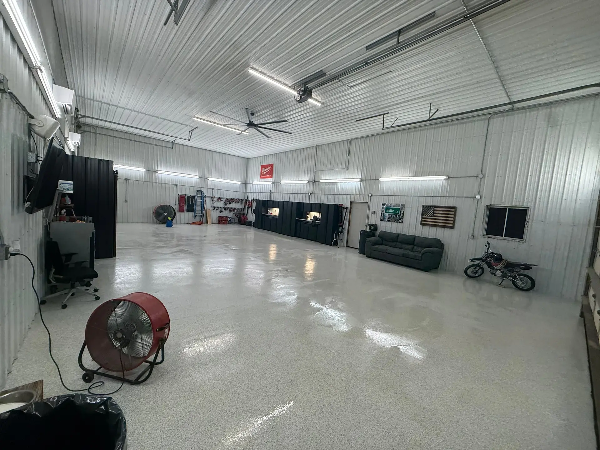 Pole barn shop LED lighting installation in Western Kentucky by LiveWire Electrical Service